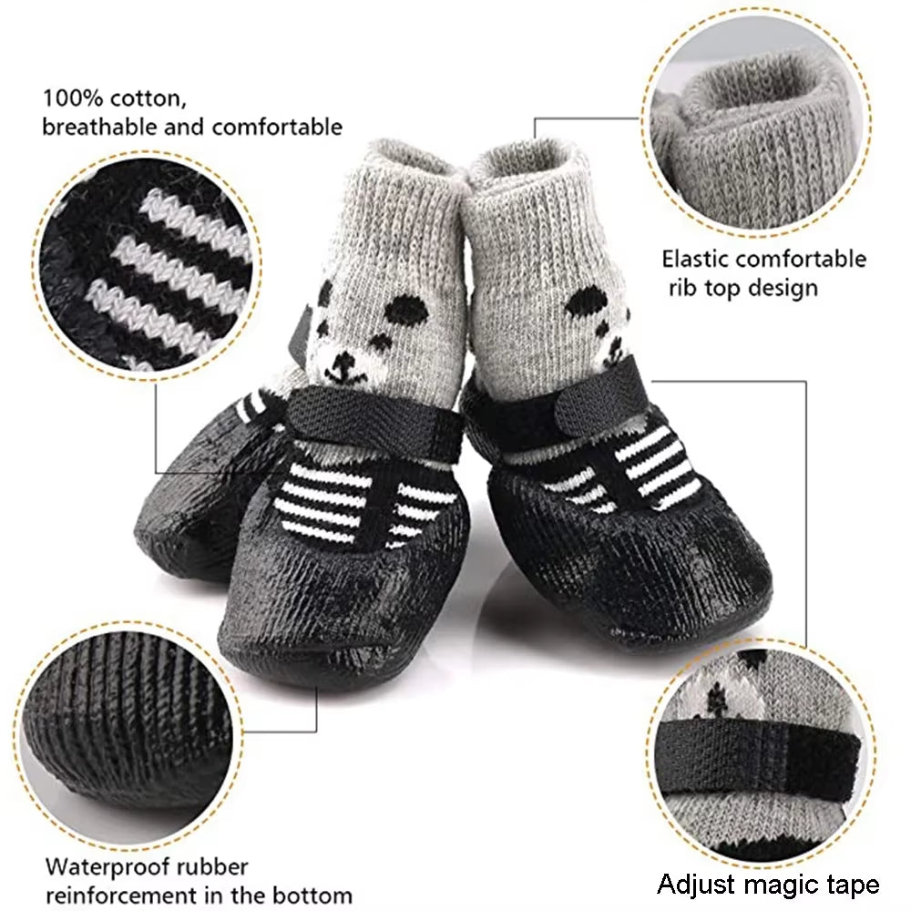 4Pcs/Set Pet Shoes Winter Warm Dog Socks Waterproof Anti-Slip Rain Snow Boots for Small Large Dogs Cats Puppy Chihuahua Shoes